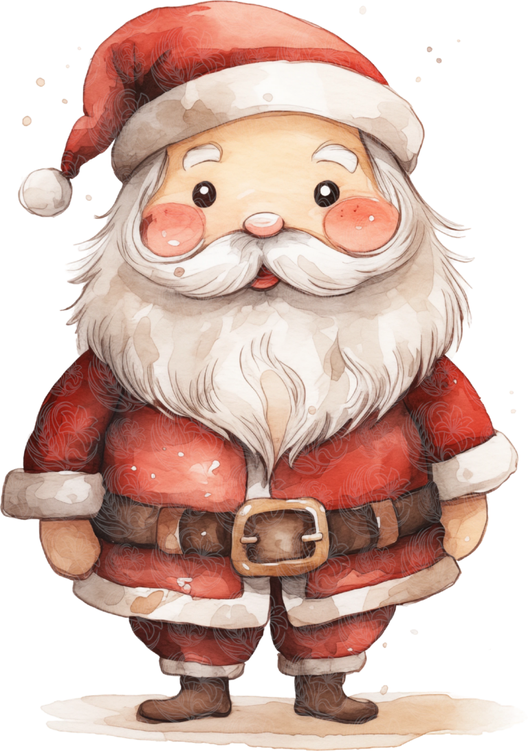 Cute Santa Claus watercolour illustration chubby jolly figure in red suit Grey Barn Handwerk, Saskatchewan.